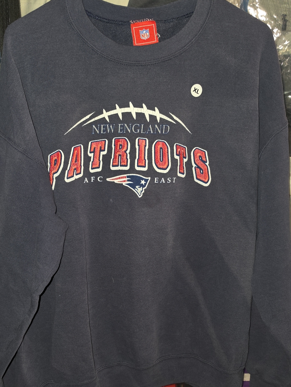 NFL New England Patriots Navy and Red Crewneck Sweatshirt